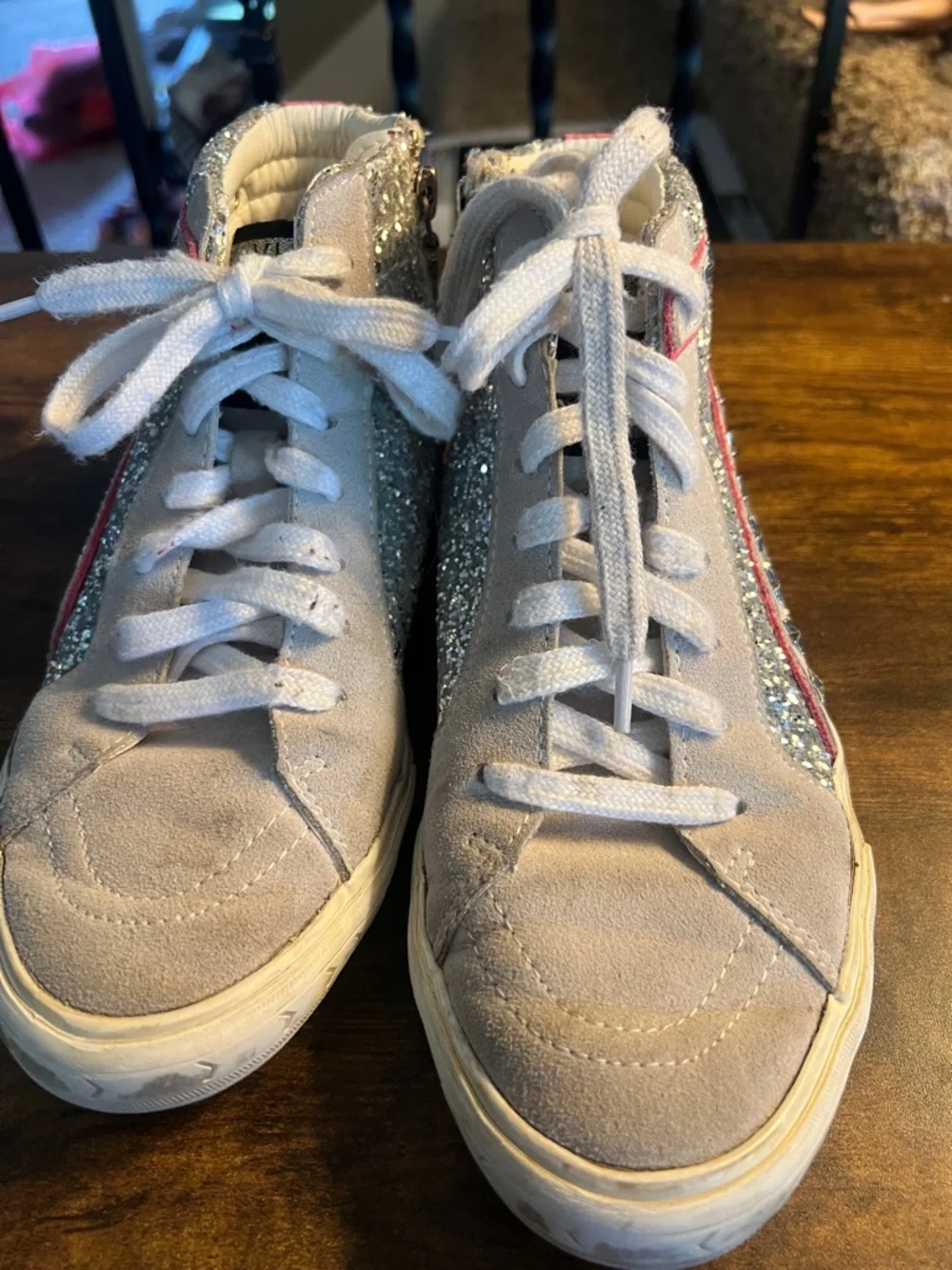 Vintage Havana Silver Glitter High-Top Sneakers with Pink Trim
